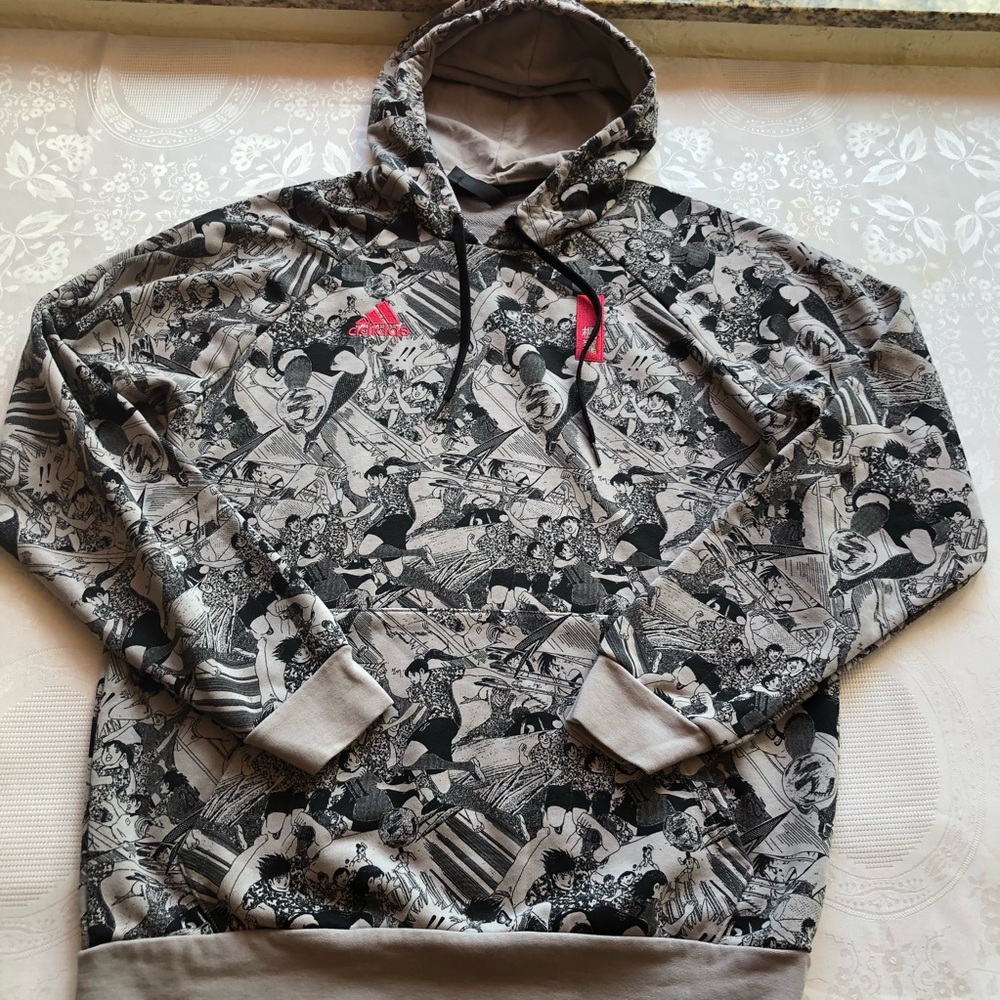 Adidas Limited Edition!! Sweatshirt Men’s Size L Captain Tsubasa Gray Graphic